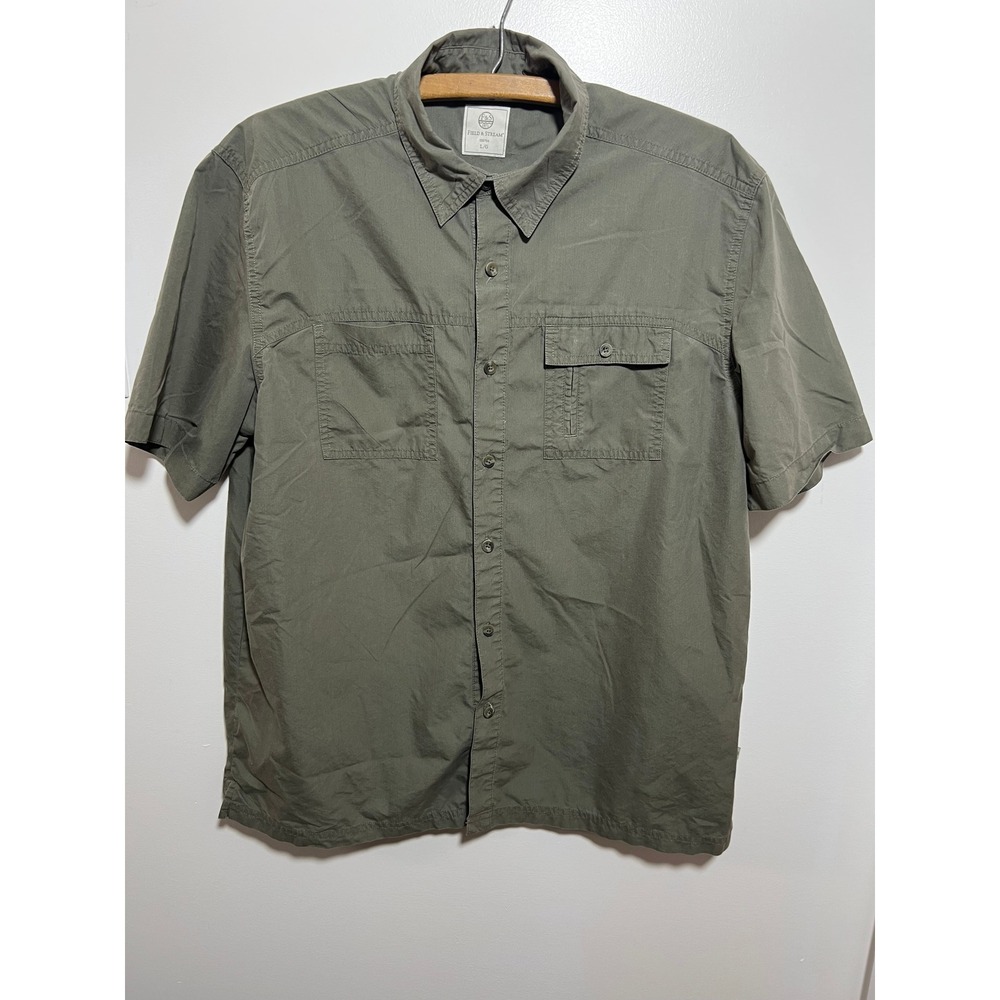 Field & Stream Mens Short Sleeve Button Down Utility Shirt Olive Green Large